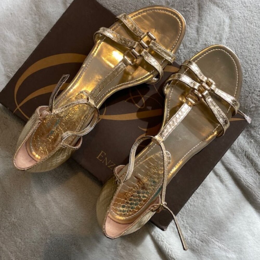 Enzo Angiolini Nyler Women Gold Snakeskin Leather Gladiator Sandals 8M  NEW IN B